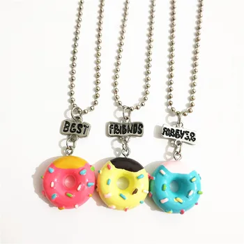 

Cute 3 Pcs/lot BFF Doughnut Lollipop Necklace Set for Kids Girls Letter Best Friends Forever Wholesale Collares Candy Jewellery