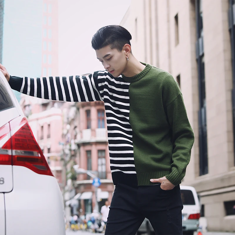 Sweater Men's Slim Warm Fashion Stripe Casual O-Neck Knit Pullover Men Streetwear Knitting Sweaters Male Sweter Clothes S-2XL