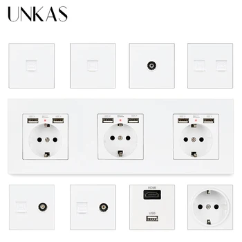 

UNKAS 3 Gang EU Wall Power Socket Dual USB + HDMI Port USB 3.0 Jack TV RJ11 Telephone RJ45 Internet PC Plastic Panel Outlet