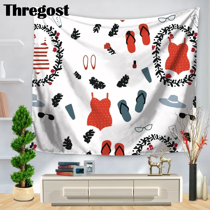 Thregost полиэстер мультфильм печати тканые настенные Висячие современные тонкие пляжные одеяло гобелен искусство богемный декор комнаты