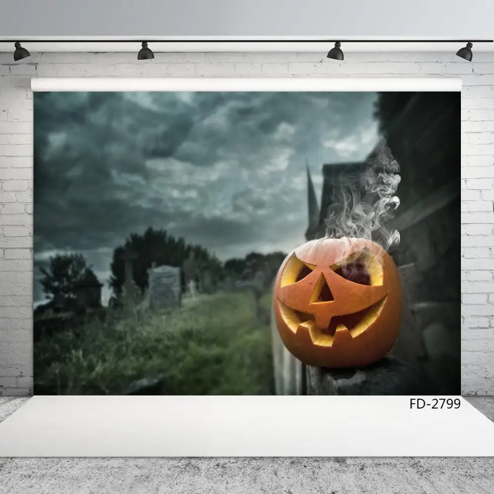 

Halloween Tombs Pumpkin Spooky photography Backdrops Vinyl Cloth Photo Shootings Background for All Saints' Day Photobooth