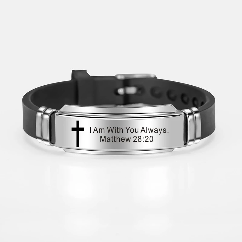 Stainless Steel Bracelet Cross Jesus Scripture Quote Christian Bible Verse Inspiring Faith Silicone Wristband stainless steel bracelet,silicone bracelet