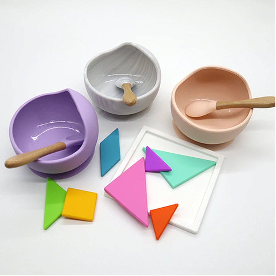 

Let'S Make 1set Silicone Baby Feeding Set Waterproof Spoon Non-Slip Feedings Silicone Bowl Tableware Baby Products Baby Plate