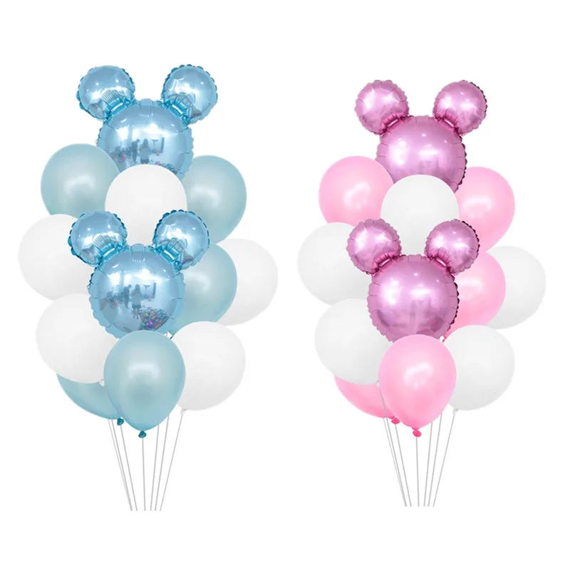 12pcs/lot Mickey Minnie Mouse Foil Balloons 12” Pink Blue Latex Balloons Baby Shower Happy Birthday Party Decorations Kids Toys