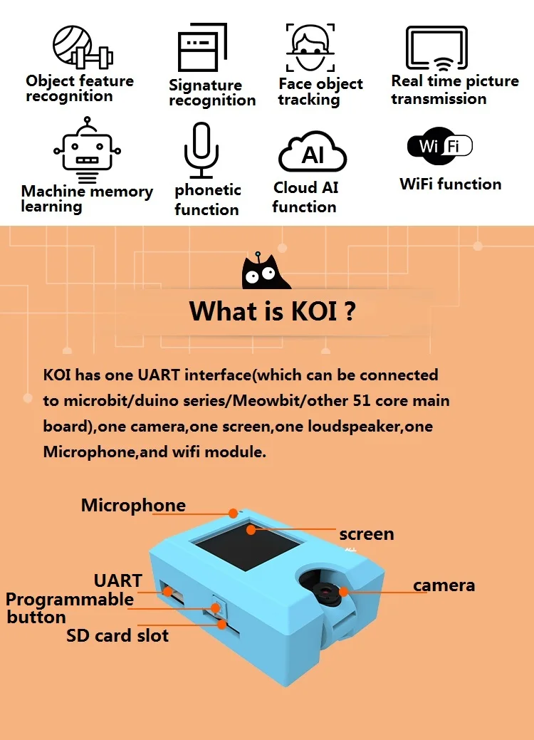 Kittenbot KOI модуль камеры AI лицо отслеживания пункт распознавания tensorflow Wi-Fi управление