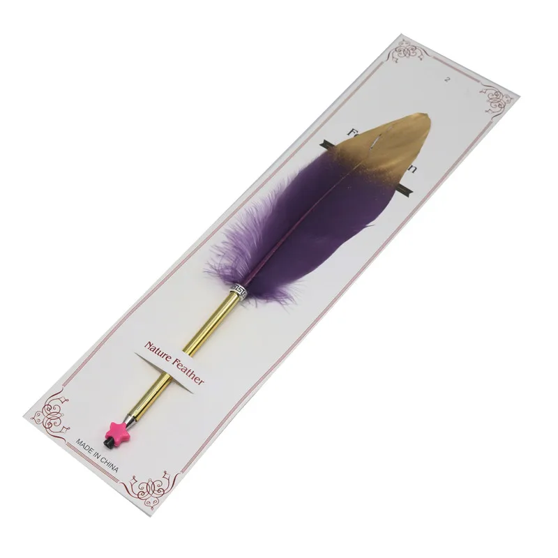 1 шт., шариковая ручка с пером, креативная ручка с золотым пером, Шариковая металлическая ручка для подписи, кисточка, рождественский подарок, свадебная ручка для подписи - Цвет: purple