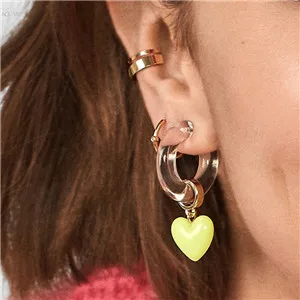 AOMU Korea Heart Crystal Rhinestones Earring Big Circle Pendant Dangle Earring For Women Fashion Drop Earring Ear Jewelry Set