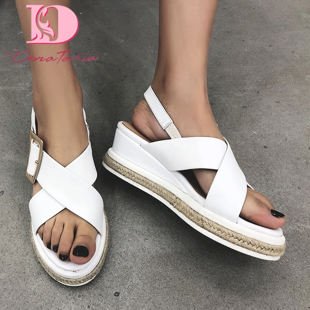 

Doratasia 2020 dropship genuine leather fashion leisure high heels summer wedges sandals women shoes woman