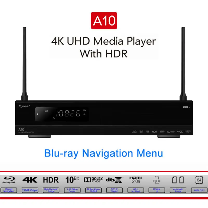 Egreat A10 4K UHD Smart Android tv Box медиаплеер Hi3798CV200 16GB Gigabit LAN HDR10 Blu-Ray 3D Dolby ATOMS DTS VIDON AC wifi