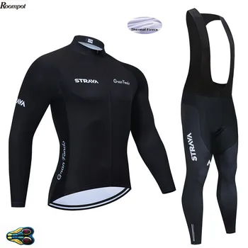 

TEAM Winter 2020 STRAVA Thermal Fleece Cycling Jersey Bike Pants Set Mens 20D Pads Ropa Ciclismo Cycling Wear Maillot Culotte