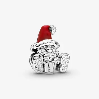 

925 Sterling Silver Seated Santa Claus and Present Charms Christmas Gift Bead Fit Bracelet Diy Jewelry