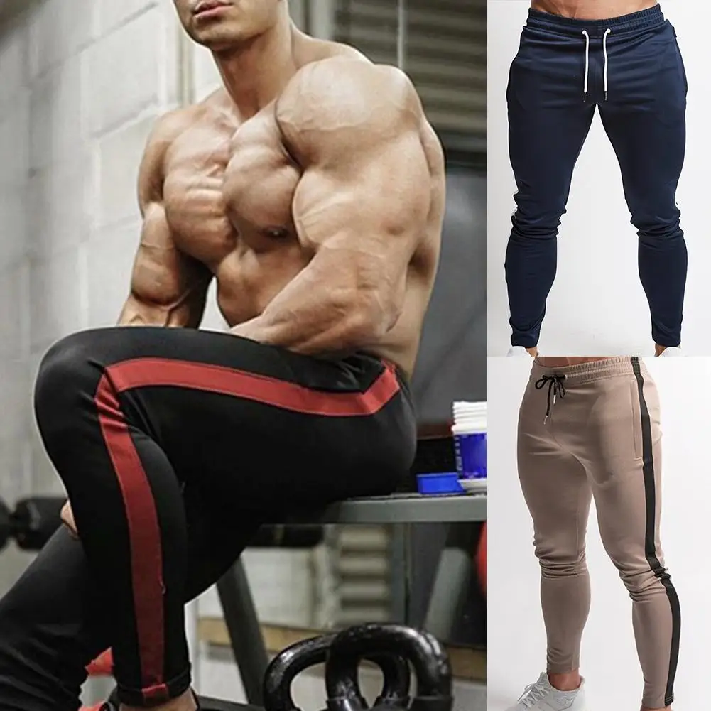 Side Striped Men Jogger Fitness Pants Drawstring Skinny Sweatpants Long Trousers slim pants fashion exercise pants Side Striped Men Jogger Fitness Pants Drawstring Skinny Sweatpants Long Trousers slim pants fashion exercise pants