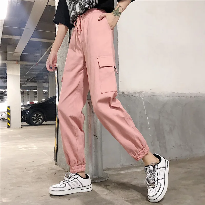 Pantalones Cargo de cintura alta de algodón pantalones femeninos цвет rosa caqui negro