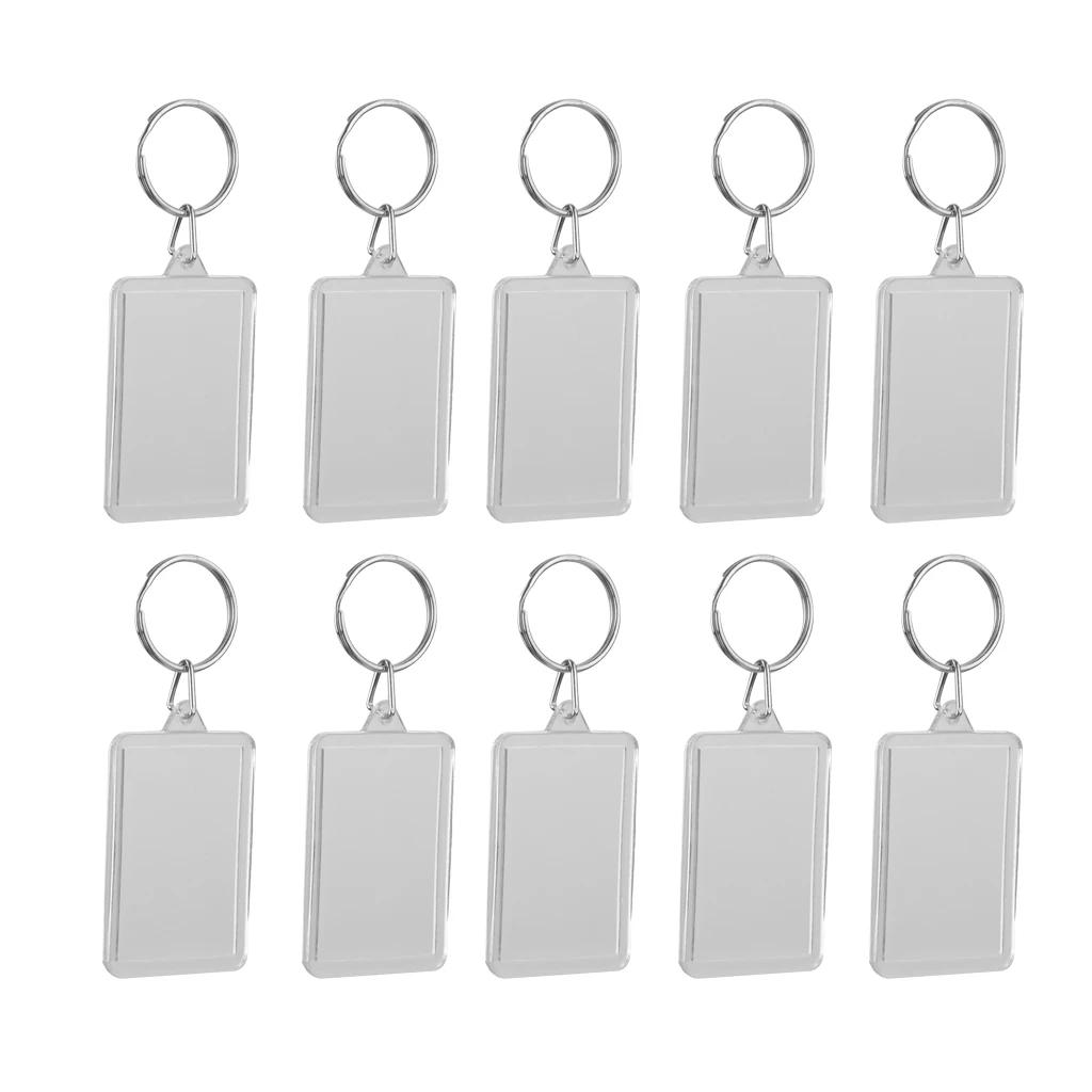 10x Blank Clear Acrylic Keyrings-Make Your Own Photo Keychains-Insert Any Photos