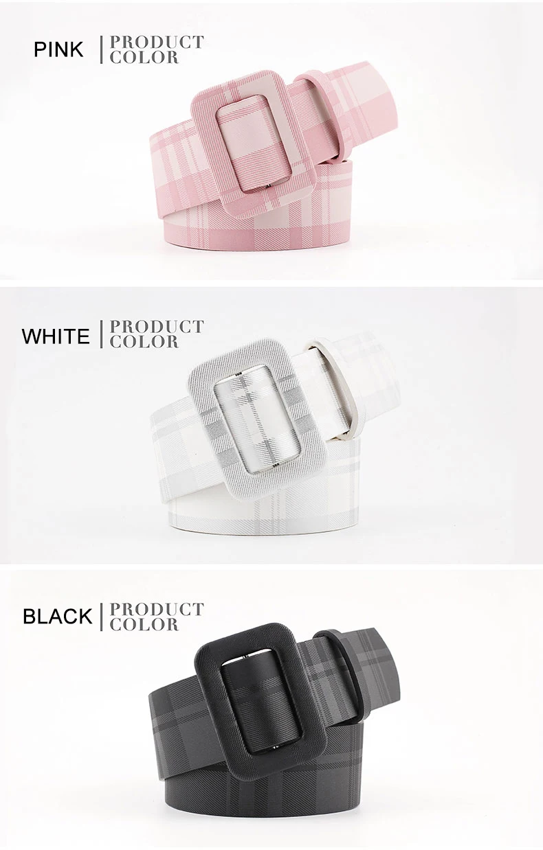 ZLY 2021 New Arrival Fashion Belt Women Men Unisex Plaid PC Rectangle Buckle Quality Colorful Casual Trend Luxury Brand Designer leather belt price