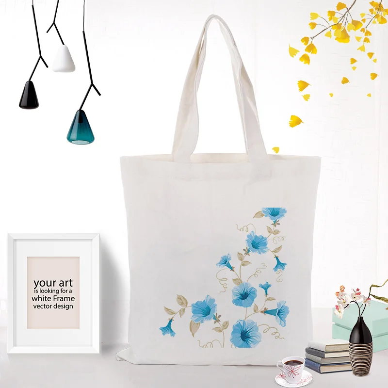 FLOWERS338 Сумка-тоут, Цветочная сумка, индивидуальная печать логотипа, повседневная сумка для покупок, сделай сам, эко, многоразовая утилизация текста, печать логотипа на холсте - Цвет: FLOWERS338
