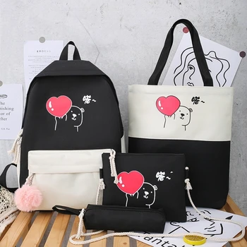 

4PCS/SET Kids School Bags Women Nylon Backpack Children Korea Shoulder Bag Cute Satchel Schoolbag For Girls Mochila Escolar 2020
