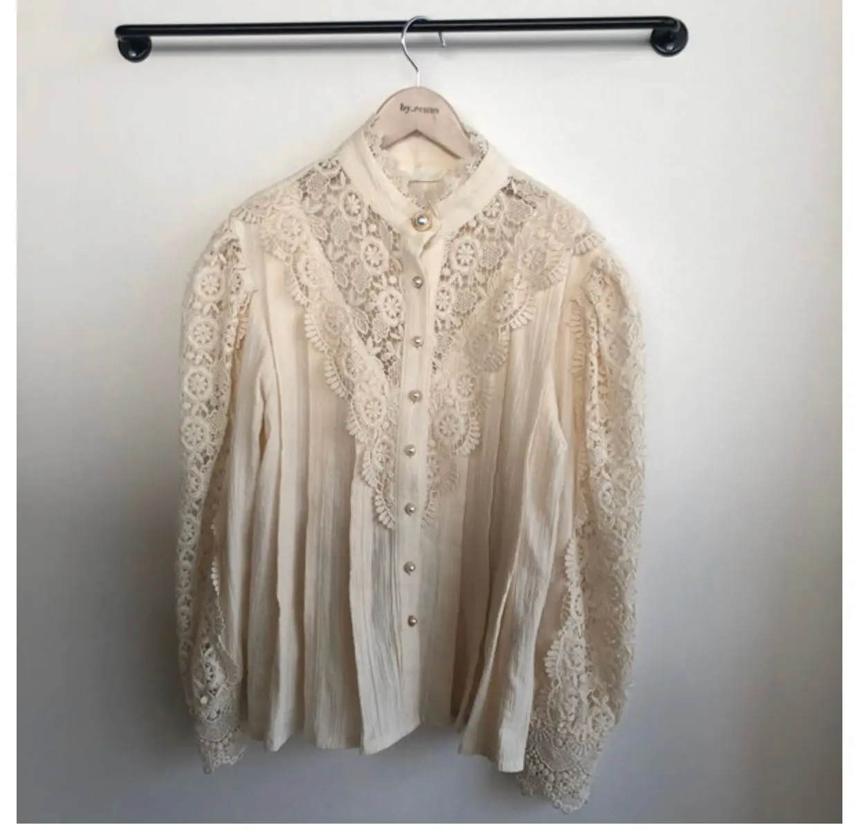 just blouse Красивая кружевная блузка, Винтажный дизайн, рубашка с пышными рукавами, Женский Топ, Осень-зима, Элегантная сорочка, Femme Renda Blusa Mujer - Цвет: just blouse