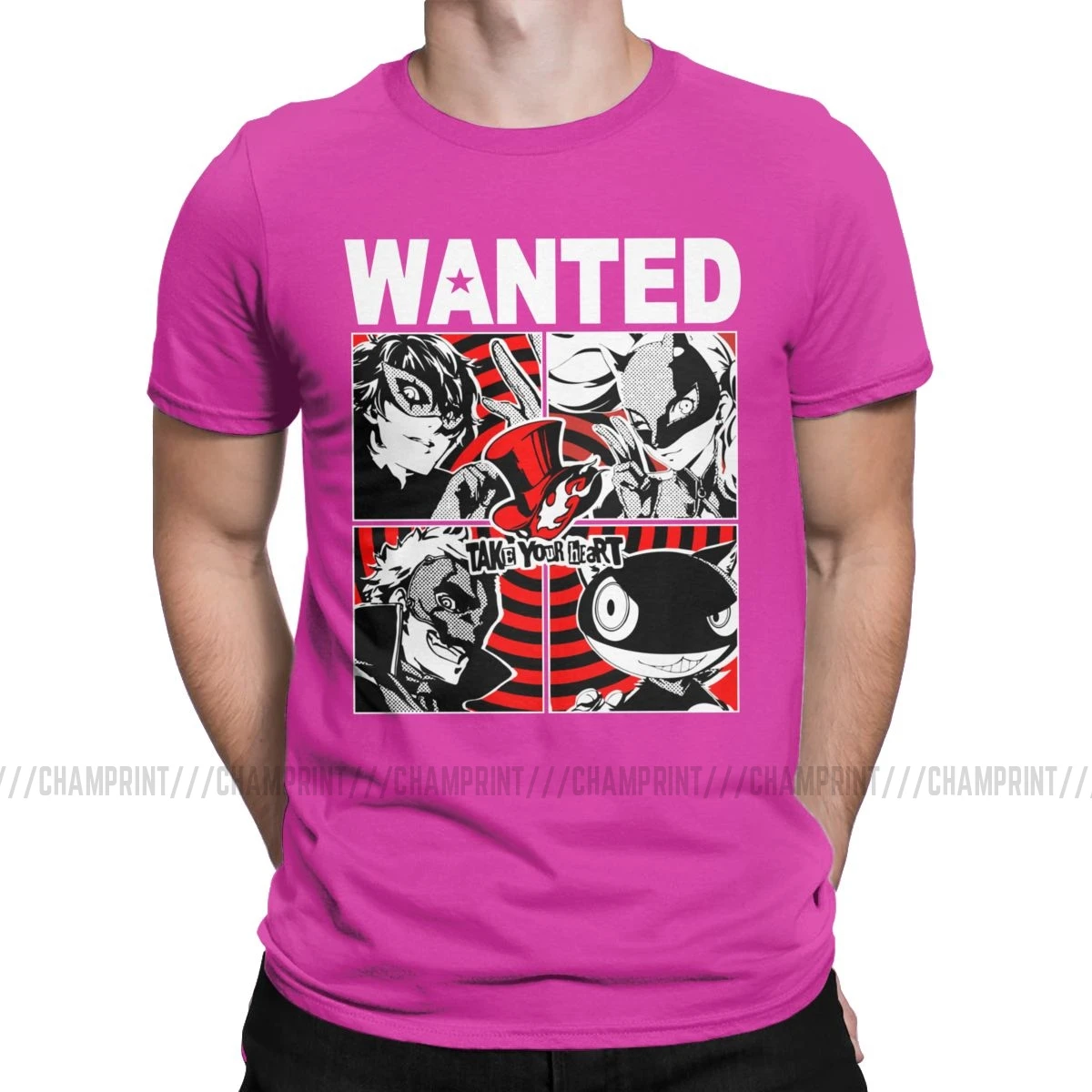 Мужская футболка «The Most Wanted Phantom groves Of Hearts Persona 5», хлопковая футболка с коротким рукавом, 6XL - Цвет: Фуксия