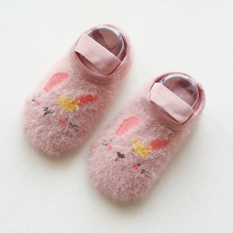 Хлопковые носки для маленьких мальчиков и девочек Резиновые Нескользящие носки-тапочки зимние осенние носки с рисунками животных для малышей Утепленная обувь