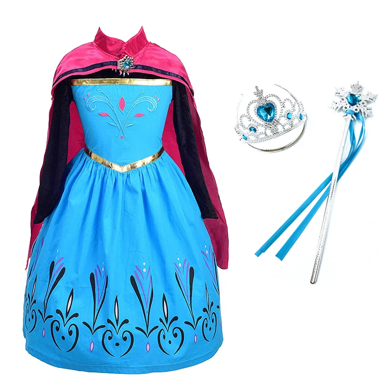 Dress A and Set-1 Детское платье Эльзы для девочек; костюм Снежной Королевы Эльзы из 2 предметов; детская одежда на Рождество; одежда для дня рождения, карнавала, вечеринки и парик - Цвет: Dress A and Set-1