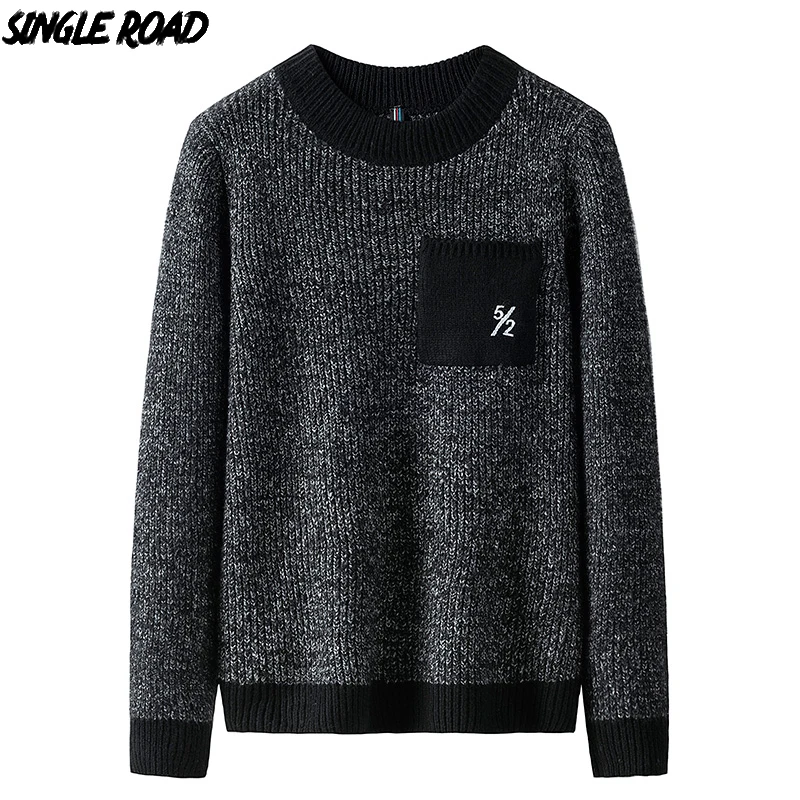 

SingleRoad Thick Sweater Men 2019 Winter Wool Clothes Knitted Pullover Cashmere Sweaters Male Loose Fashion Jumper High Quality