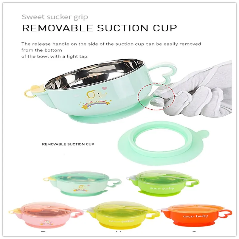 

Baby Bowl Stainless Steel Water Injection Insulation Bowl Spoon Set Children Tableware Cartoon Printed Children Food Bowl