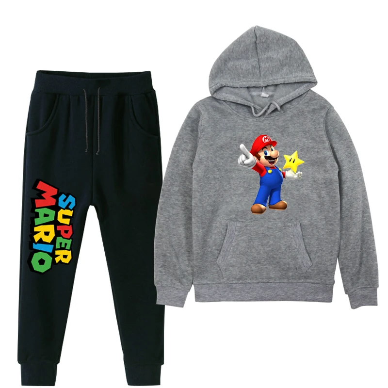 Комплект повседневной одежды с принтом «Супер Марио» для маленьких мальчиков и девочек, толстовка с капюшоном, зимняя плотная детская одежда, детские спортивные костюмы - Цвет: 3