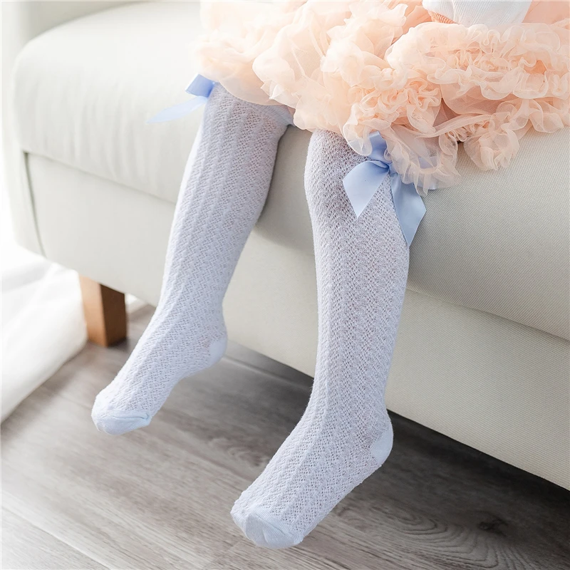 Gran oferta Calcetines hasta la rodilla Bowknot cuadros para los niños Causal elástico largo alto Calcetines Niño niña sólido lazo de moda de 0-3 años oo3KMmqp11Q