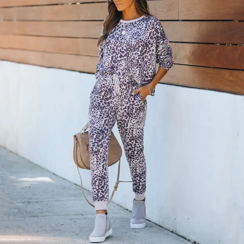 

Casual Suit New Women's Home Autumn And Winter Long-sleeved Round Neck Printing Service Two-piece Sleeve Style Clothing Length