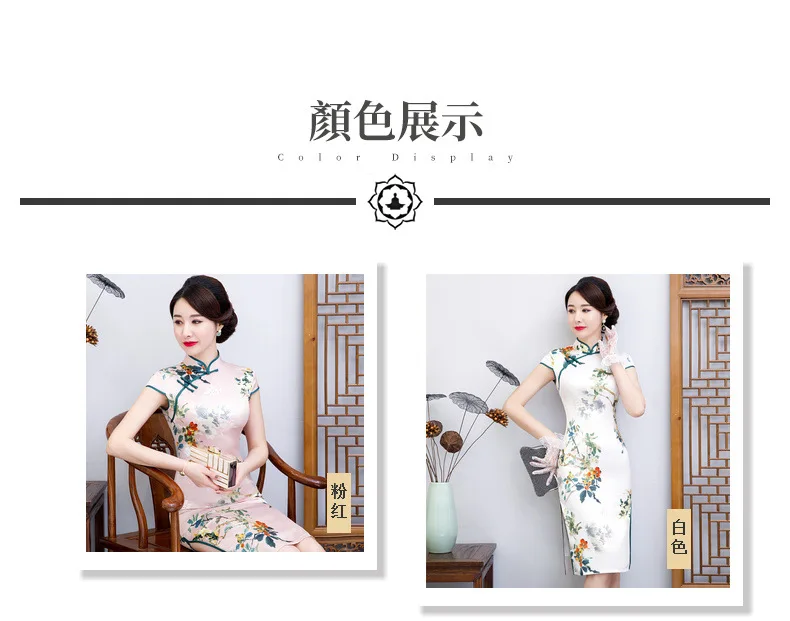 Open Rain New Style Red Spring Stand Collar Short Sleeve Medium-length Cheongsam Improved Plum Mom Cheongsam Dress