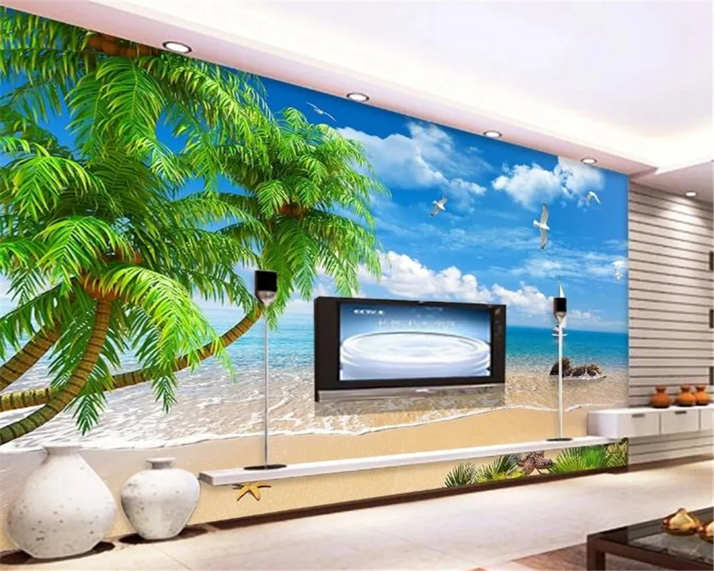 3d обои для кухни кокос парусник Maldives морской пейзаж Цифровая печать HD декоративные красивые обои