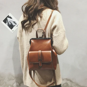 

2020 Retro Hasp Back Pack Bags PU Leather Backpack Women School Bags for Teenagers Girls Luxury Small Designer Travel Backpacks