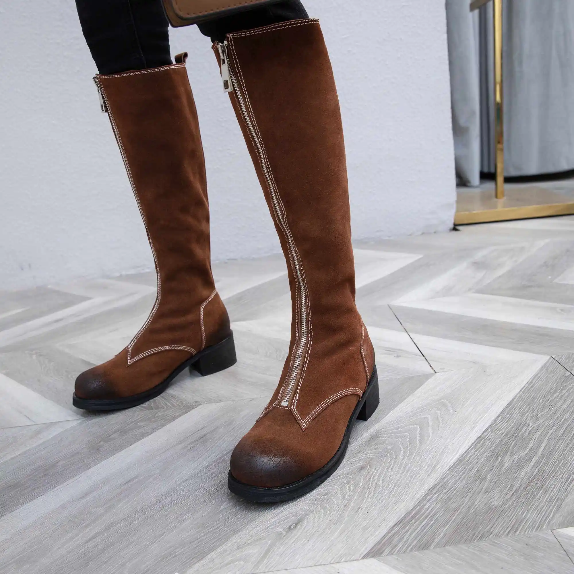 Zapatos de mujer; сапоги до колена; Новая женская зимняя обувь; замшевые мотоботы из коровьей кожи; женская обувь; bottes femme