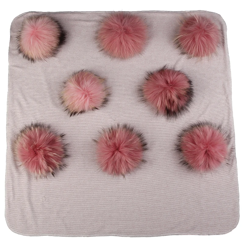 light pink skin pink Geebro/теплые хлопковые пеленки для новорожденных и детей постарше, одеяло для путешествий, одеяло для сна, пеленки, постельные принадлежности с 8 помпонами из натурального меха енота - Цвет: light pink skin pink