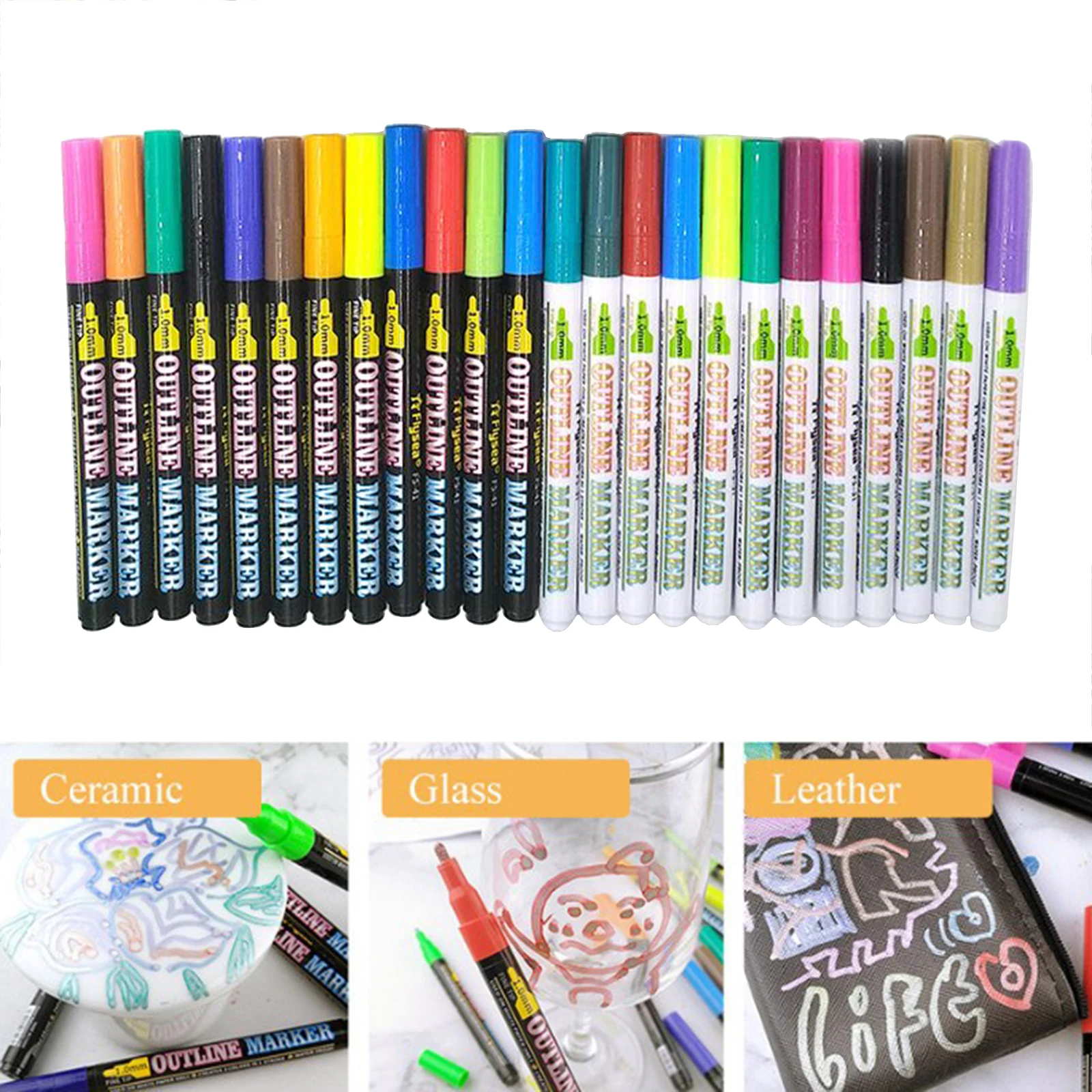 24 Colors Double Line Outline Pen Set Highlighter Marker Doodle Dazzles Pens