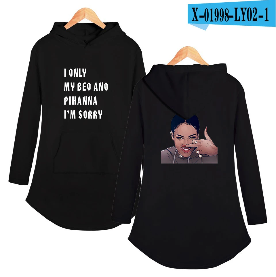 Толстовки Rihanna женские с принтом брендовая Женская Спортивная толстовка с капюшоном повседневные пуловеры с длинным рукавом плюс размер дропшиппинг - Цвет: black