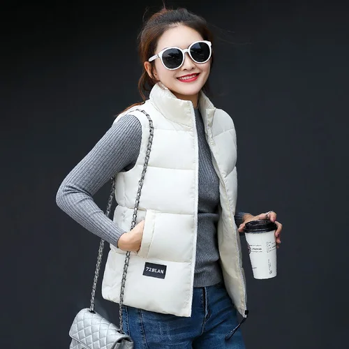 Pure White Новые хлопковые женские жилеты без рукавов, осенне-зимние дамские жилеты, корейские теплые хлопковые куртки без рукавов - Цвет: Pure White