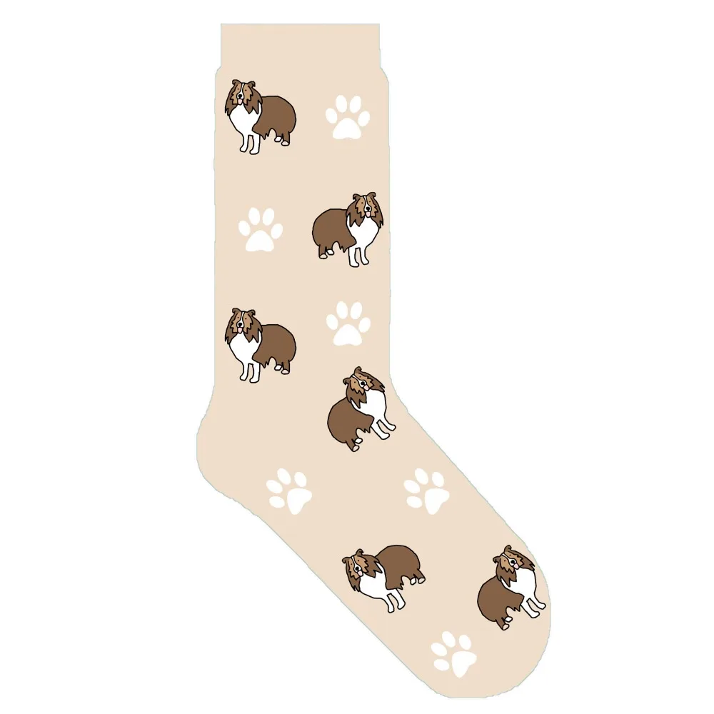 Sheltie crew socks with cute dog Shetland Sheepdog dog theme gift ORIGINAL puppy women unisex cotton sox 50 pair/lot EU 38-44