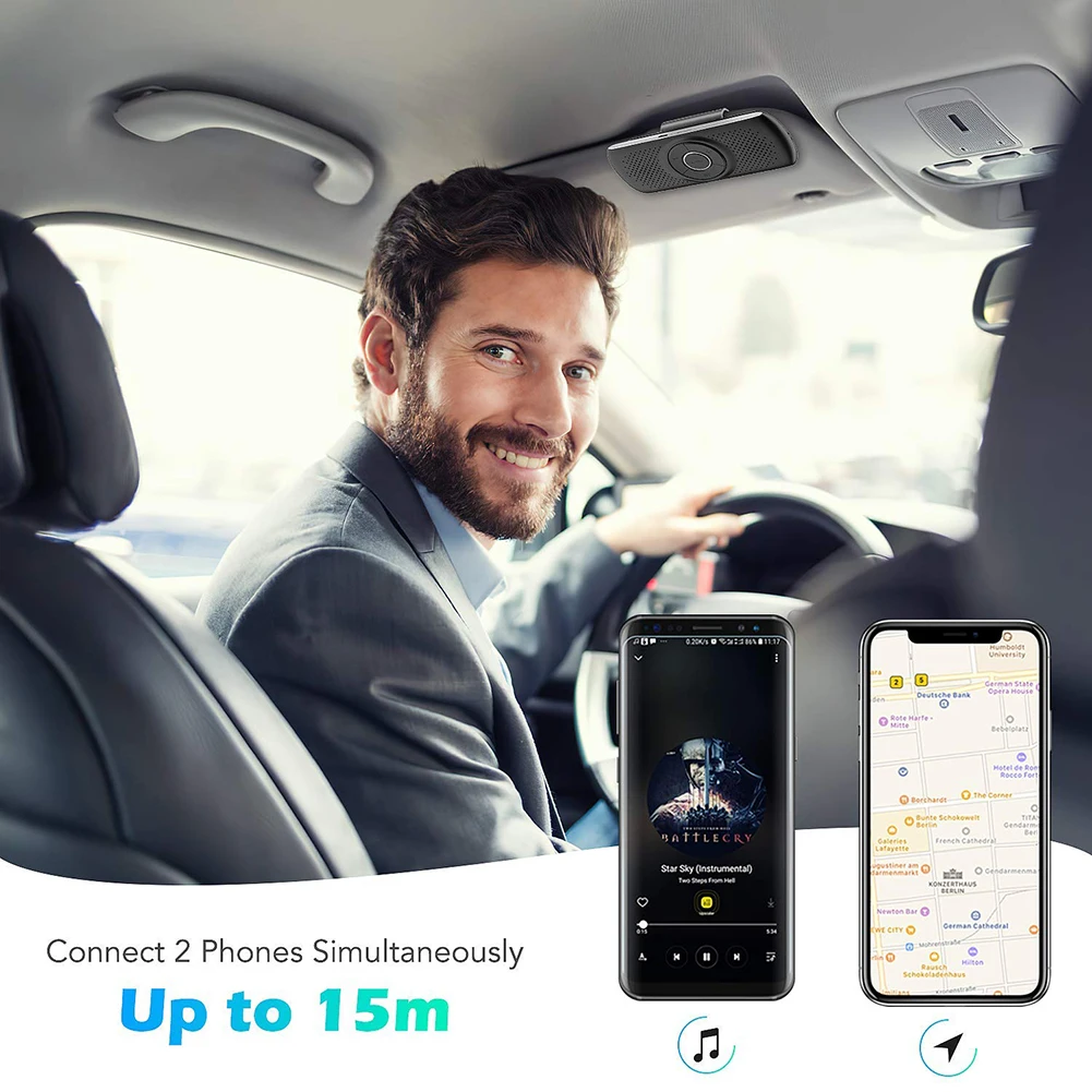 Автомобильный спикерфон Bluetooth 4,2 Hands Free автомобильный комплект с козырьком клип Беспроводная Аудио гарнитура громкий динамик музыкальный плеер