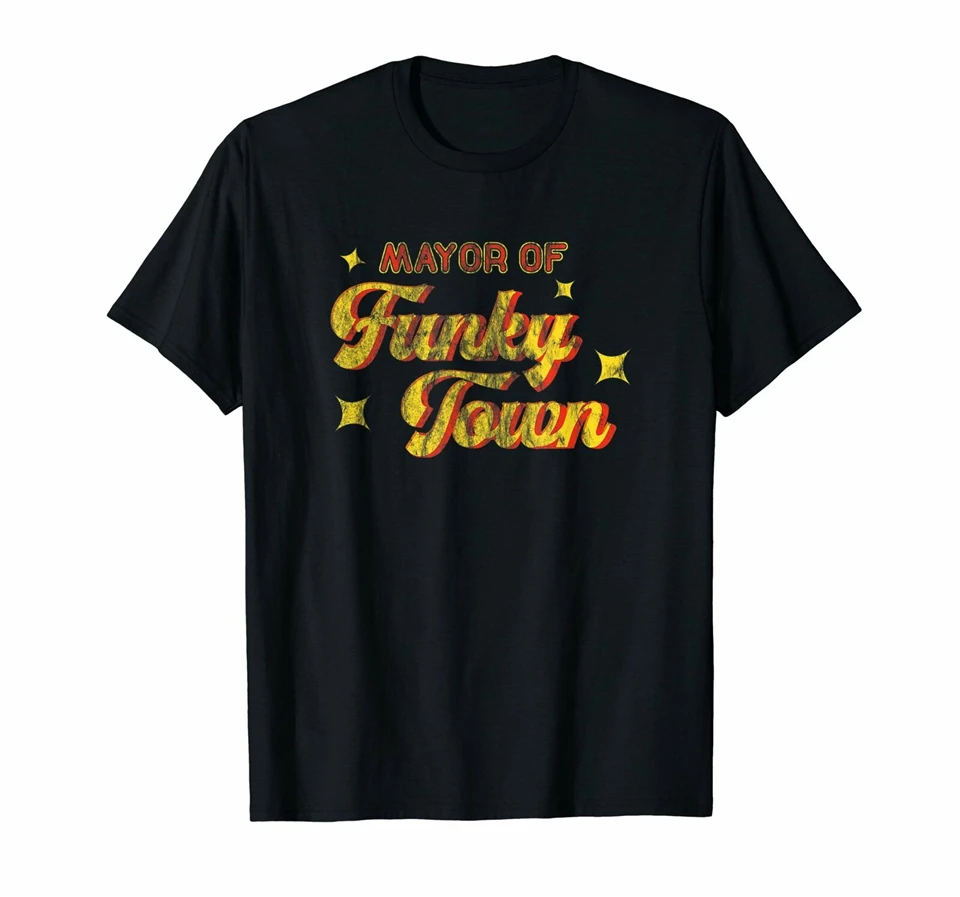 Черная футболка Mayor Of Funky Town Винтажная в стиле диско 70S ретро из 100% хлопка