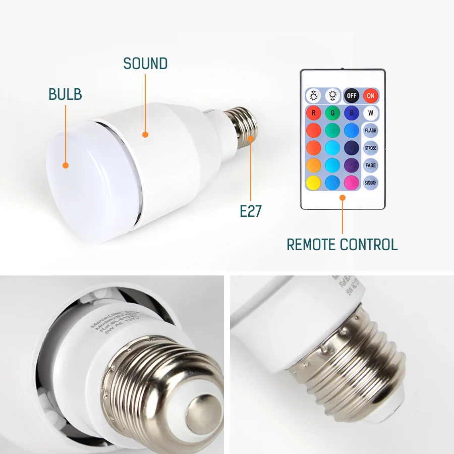 E27 Смарт RGB беспроводной Bluetooth динамик лампа Музыка Воспроизведение Диммируемый