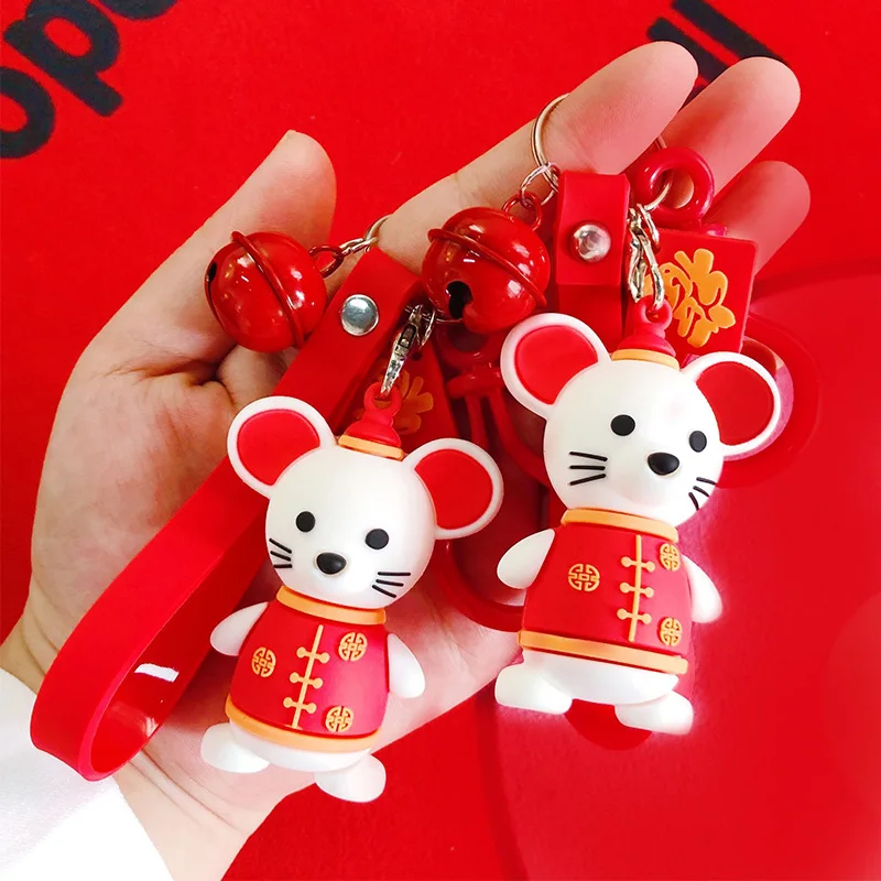 New Creative cute Epoxy Lucky mouse keychain Key Holder Fashion couple key chain Key ring bag pendant New Year Gifts