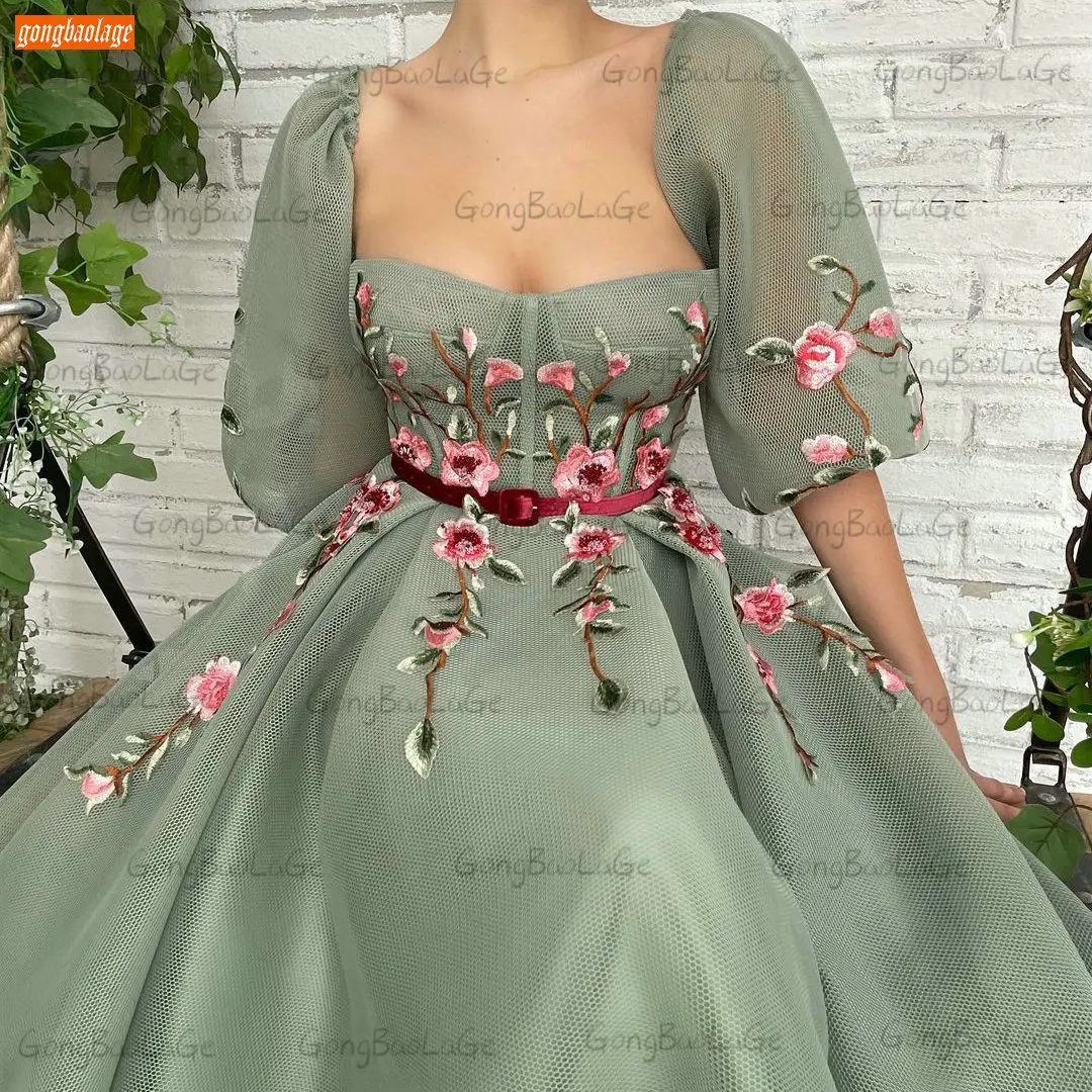 sage green prom dress Sexy Bohemian Prom Dresses 2022 Robe De Bal Femme Longue A Line Tulle Appliqus платье на выпускной Custom Made Women Party Dress prom & dance dresses