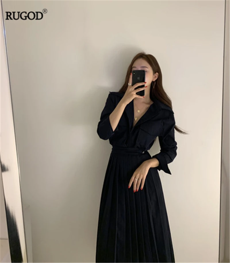 Новинка 2019 женское модное осеннее платье RUGOD в стиле сафари приталенное