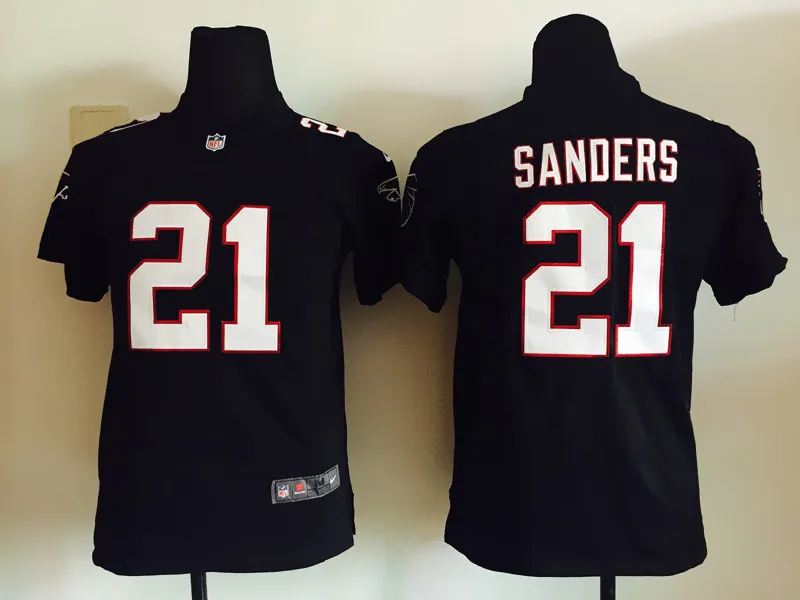 Черный Все сшитые Молодежные Детские майки для детей 2 Matt Ryan 11 Julio Jones 21 Deion Sanders 24 Devonta Freeman - Цвет: Черный