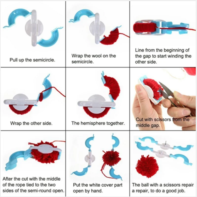 Лидер продаж, 1 комплект, 4 размера, основной помпон, производитель, пушистый шар, ткацкая игла, инструмент для вязания, Набор для творчества, случайный цвет