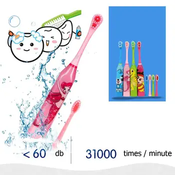 

1Set Waterproof Electric Toothbrush Ultrasonic Automatic Tooth Brush Cartoon Pattern Kids Tooth Cleaning With 2Pcs Brush Heads