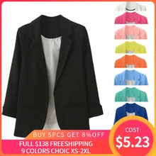 OL стиль девять четверть рукава с манжетами Блейзер элегантный тонкий костюм пальто Винтаж Офис работы открытый костюмы верхняя одежда высокого качества