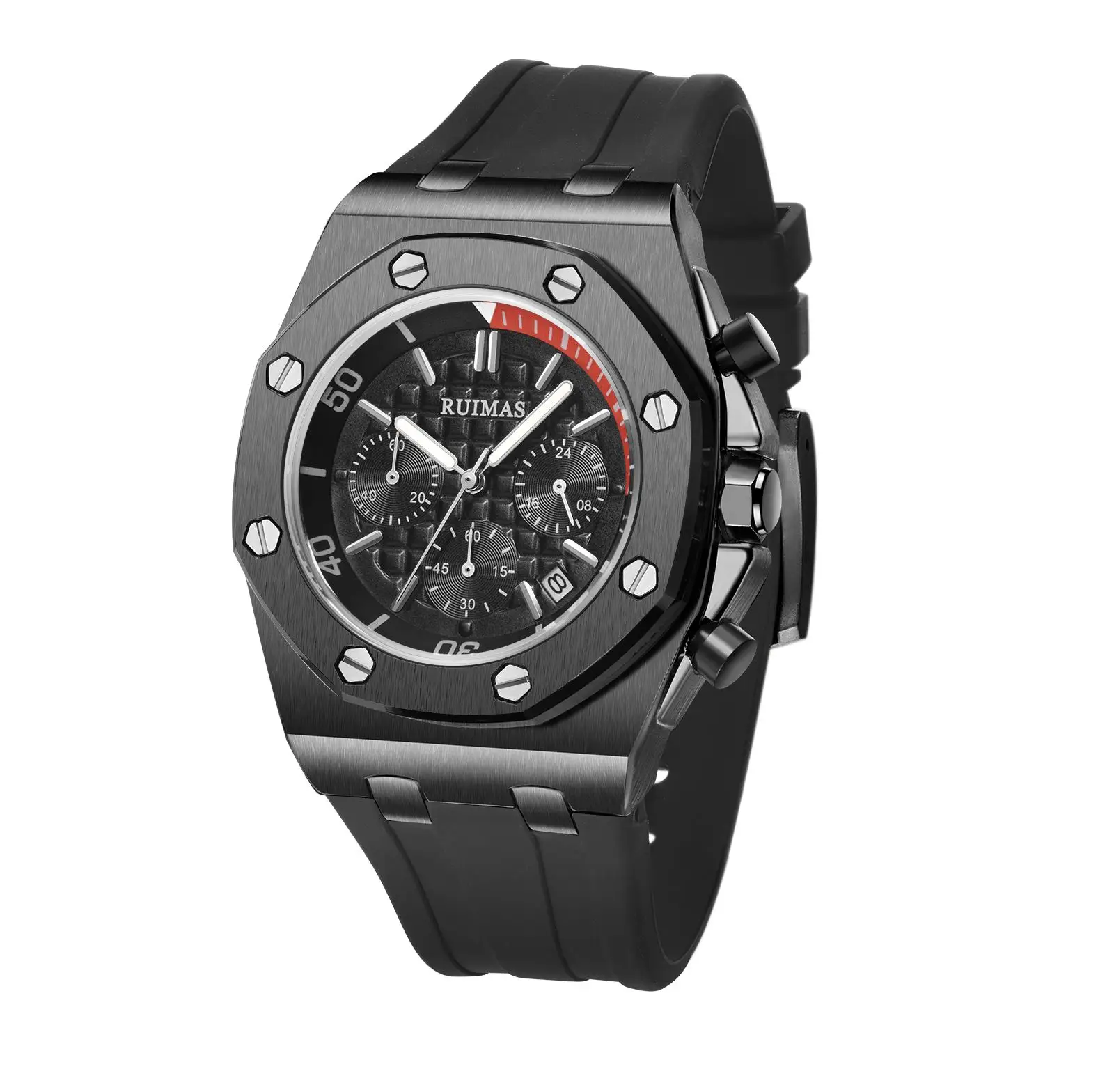 

Wristwatch Mens RUIMAS Watch for Men Gift Quartz Sport Watch Unique Design Horloges Mannen Waterproof Durable Rubber Strap
